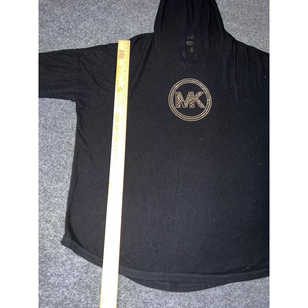 Michael Kors Womens XL Black Studded MK Logo Hoodie Long Sleeve Top - Picture 3 of 8